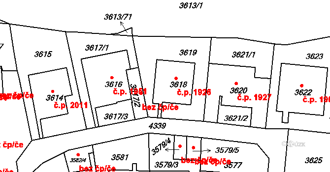 Teplice 1926 na parcele st. 3618 v KÚ Teplice, Katastrální mapa