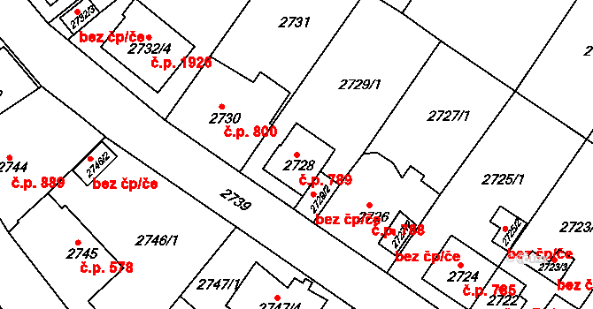 Sokolov 789 na parcele st. 2728 v KÚ Sokolov, Katastrální mapa