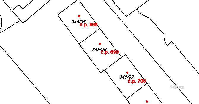 Kamýk 699, Praha na parcele st. 345/96 v KÚ Kamýk, Katastrální mapa