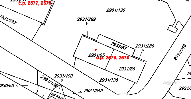Žižkov 2578,2579, Praha na parcele st. 2931/86 v KÚ Žižkov, Katastrální mapa