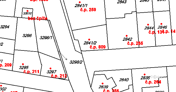 Modřany 809, Praha na parcele st. 2841/2 v KÚ Modřany, Katastrální mapa