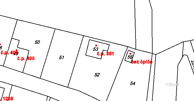 Suchdol 851, Praha na parcele st. 53 v KÚ Suchdol, Katastrální mapa