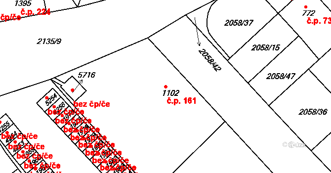 Horní Předměstí 161, Trutnov na parcele st. 1102 v KÚ Trutnov, Katastrální mapa