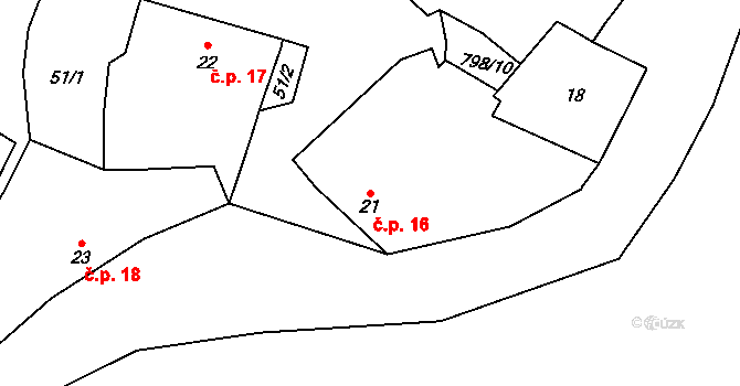 Krty-Hradec 16 na parcele st. 21 v KÚ Krty u Strakonic, Katastrální mapa