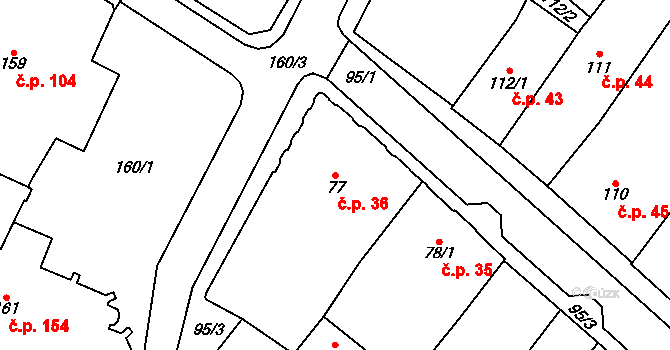 Chomutov 36 na parcele st. 77 v KÚ Chomutov I, Katastrální mapa