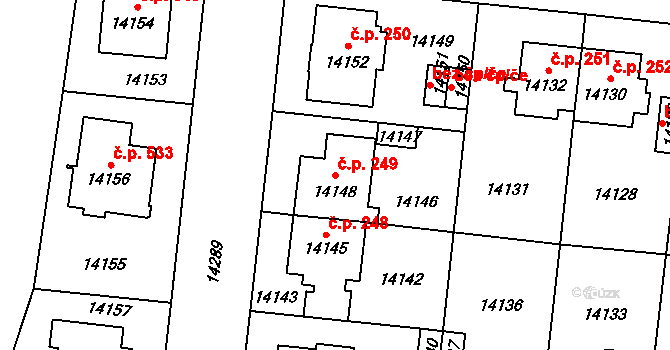 Doudlevce 249, Plzeň na parcele st. 14148 v KÚ Plzeň, Katastrální mapa