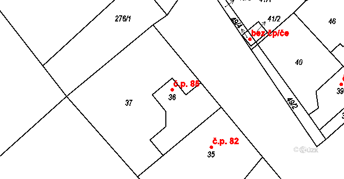 Vinařice 85, Týnec nad Labem na parcele st. 36 v KÚ Vinařice u Týnce nad Labem, Katastrální mapa