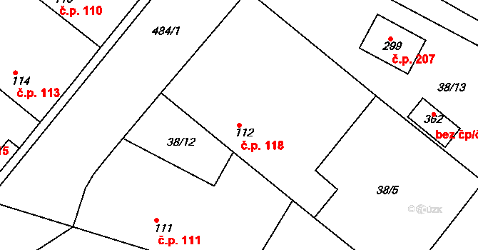 Jabkenice 118 na parcele st. 112 v KÚ Jabkenice, Katastrální mapa