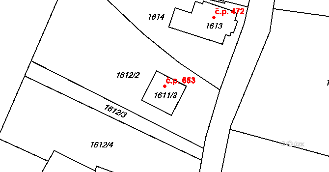 Velké Losiny 653 na parcele st. 1611/3 v KÚ Velké Losiny, Katastrální mapa