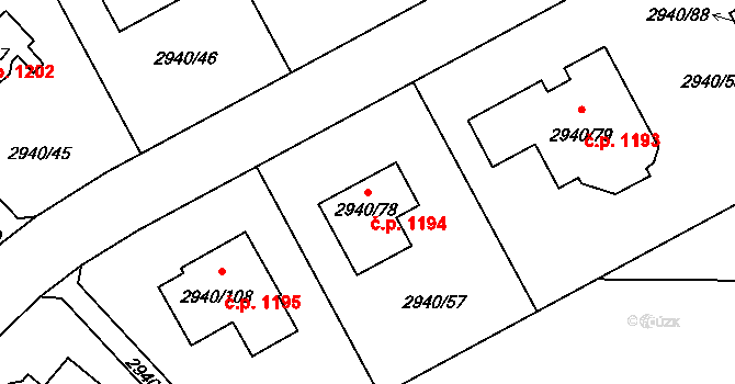 Sedlčany 1194 na parcele st. 2940/78 v KÚ Sedlčany, Katastrální mapa
