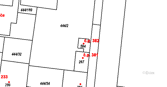 Peruc 382 na parcele st. 584 v KÚ Peruc, Katastrální mapa