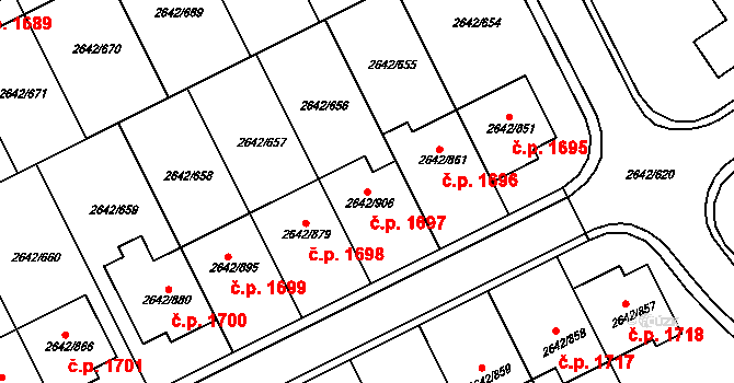 Kuřim 1697 na parcele st. 2642/906 v KÚ Kuřim, Katastrální mapa