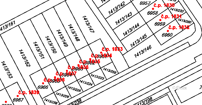 Beroun-Město 1833, Beroun na parcele st. 6961 v KÚ Beroun, Katastrální mapa
