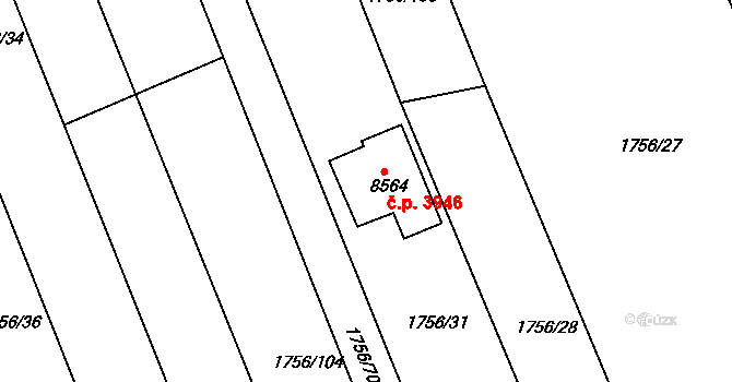 Hodonín 3946 na parcele st. 8564 v KÚ Hodonín, Katastrální mapa