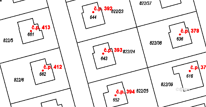 Hrochův Týnec 393 na parcele st. 643 v KÚ Hrochův Týnec, Katastrální mapa