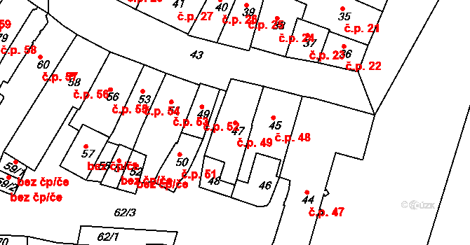 Jemnice 49 na parcele st. 47 v KÚ Jemnice, Katastrální mapa