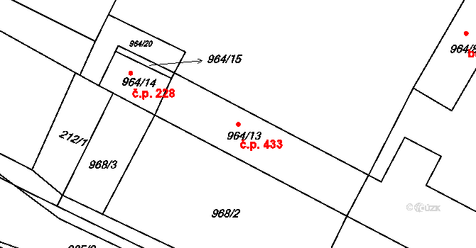 Těšany 433 na parcele st. 964/13 v KÚ Těšany, Katastrální mapa