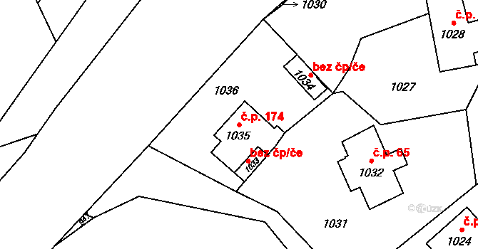 Loučky 174, Zátor na parcele st. 1035 v KÚ Loučky u Zátoru, Katastrální mapa