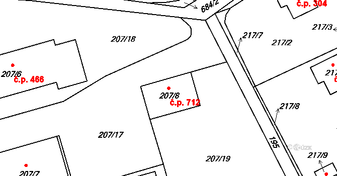 Liberec VIII-Dolní Hanychov 712, Liberec na parcele st. 207/8 v KÚ Dolní Hanychov, Katastrální mapa