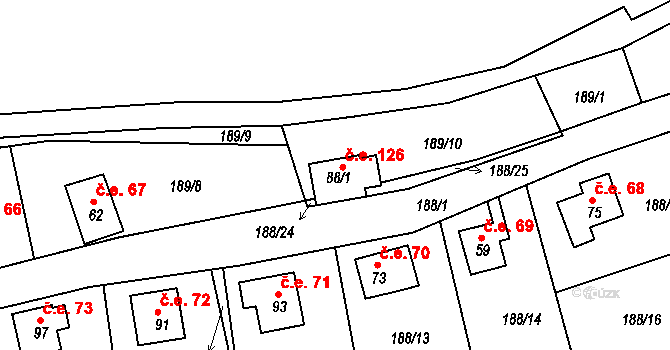 Liboňov 126, Telnice na parcele st. 88/1 v KÚ Liboňov, Katastrální mapa