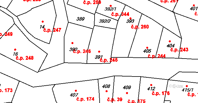 Bystřice nad Pernštejnem 245 na parcele st. 391 v KÚ Bystřice nad Pernštejnem, Katastrální mapa