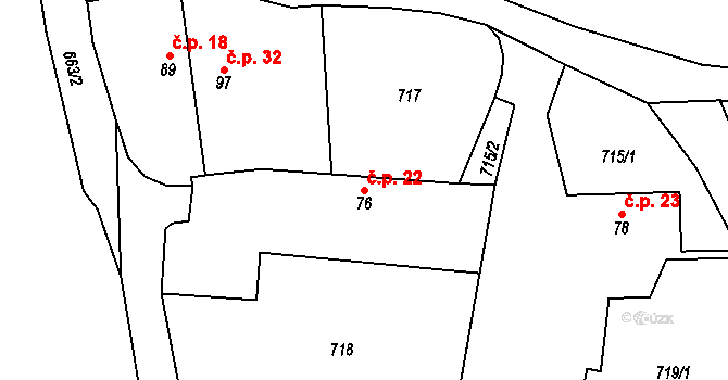 Obora u Cerhonic 22, Cerhonice na parcele st. 76 v KÚ Cerhonice, Katastrální mapa