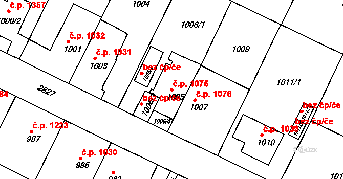 Velké Meziříčí 1075 na parcele st. 1005 v KÚ Velké Meziříčí, Katastrální mapa