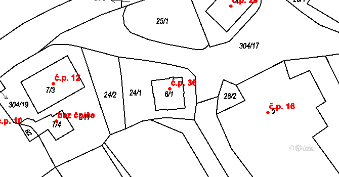 Albrechtice 36, Rozsochy na parcele st. 6/1 v KÚ Albrechtice u Rozsoch, Katastrální mapa