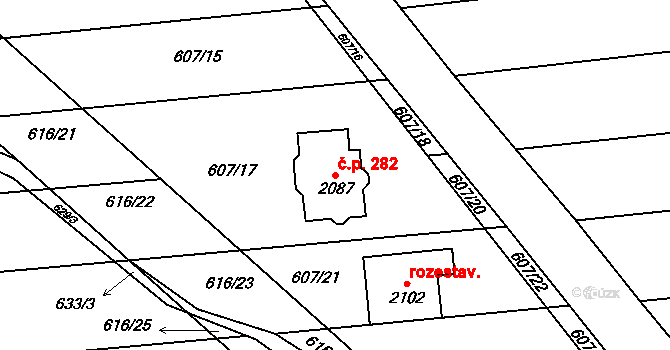 Brankovice 282 na parcele st. 2087 v KÚ Brankovice, Katastrální mapa