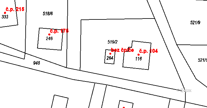 Kopřivnice 44877153 na parcele st. 264 v KÚ Vlčovice, Katastrální mapa