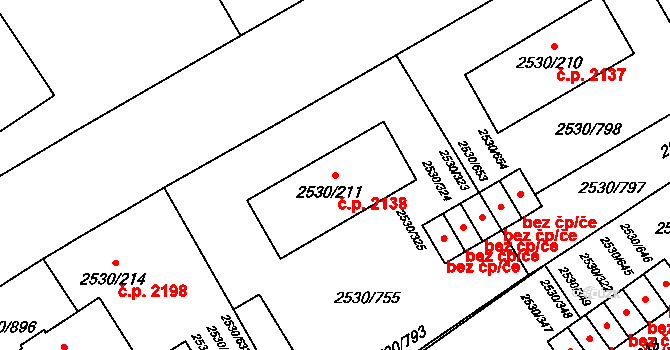 Předměstí 2138, Opava na parcele st. 2530/211 v KÚ Opava-Předměstí, Katastrální mapa