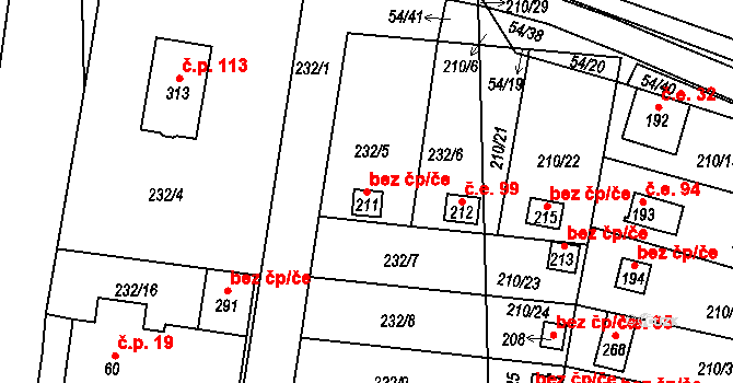Srbice 45114153 na parcele st. 211 v KÚ Srbice, Katastrální mapa