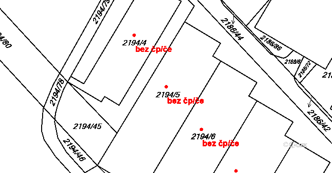 Brno 45334153 na parcele st. 2194/5 v KÚ Slatina, Katastrální mapa