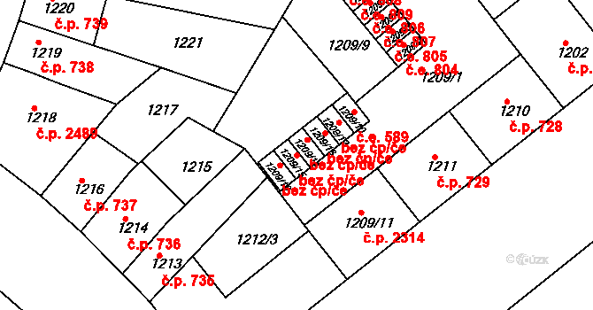 Znojmo 47510153 na parcele st. 1209/15 v KÚ Znojmo-město, Katastrální mapa