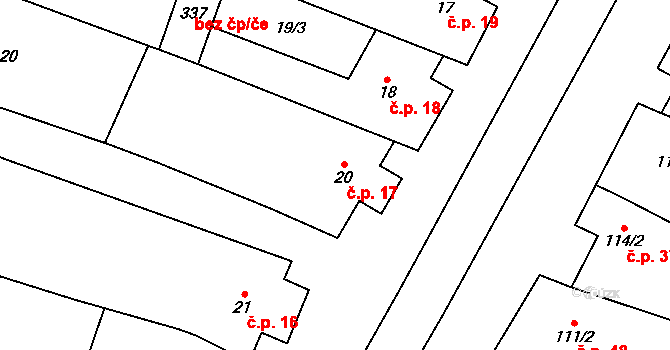 Tučapy 17 na parcele st. 20 v KÚ Tučapy u Vyškova, Katastrální mapa