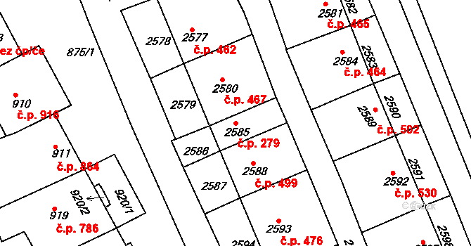 Nivnice 279 na parcele st. 2585 v KÚ Nivnice, Katastrální mapa