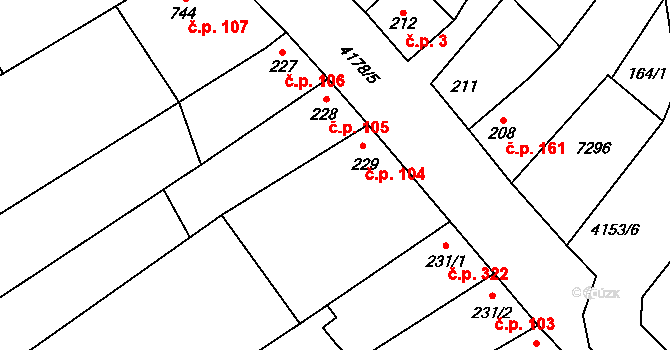 Ostrožská Lhota 104 na parcele st. 229 v KÚ Ostrožská Lhota, Katastrální mapa