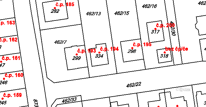 Soběchleby 194 na parcele st. 334 v KÚ Soběchleby, Katastrální mapa