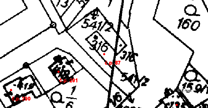Hrochův Týnec 87 na parcele st. 316 v KÚ Hrochův Týnec, Katastrální mapa
