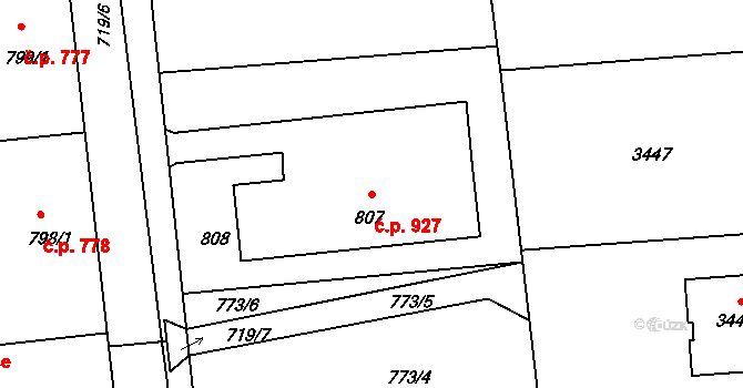 Kostelec nad Černými lesy 927 na parcele st. 807 v KÚ Kostelec nad Černými lesy, Katastrální mapa