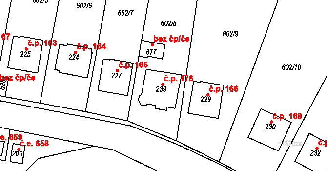Kala 176, Třebotov na parcele st. 239 v KÚ Třebotov, Katastrální mapa