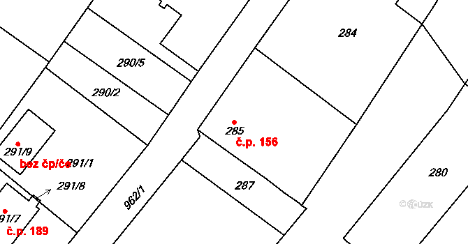 Osvračín 156 na parcele st. 285 v KÚ Osvračín, Katastrální mapa