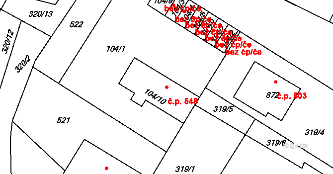 Plasy 548 na parcele st. 104/10 v KÚ Plasy, Katastrální mapa