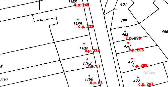 Rájec 234, Rájec-Jestřebí na parcele st. 1164 v KÚ Rájec nad Svitavou, Katastrální mapa
