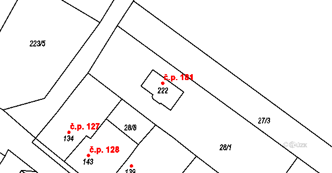 Keblice 181 na parcele st. 222 v KÚ Keblice, Katastrální mapa