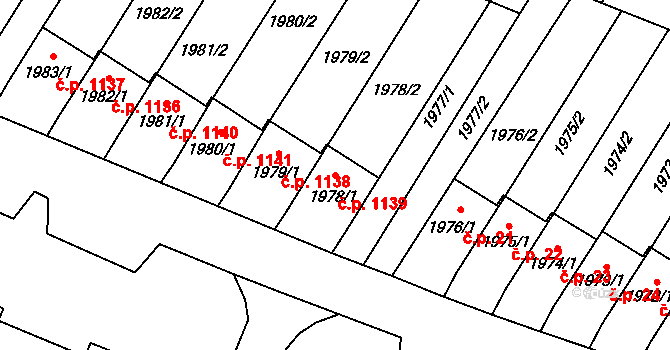 Mohelnice 1139 na parcele st. 1978/1 v KÚ Mohelnice, Katastrální mapa