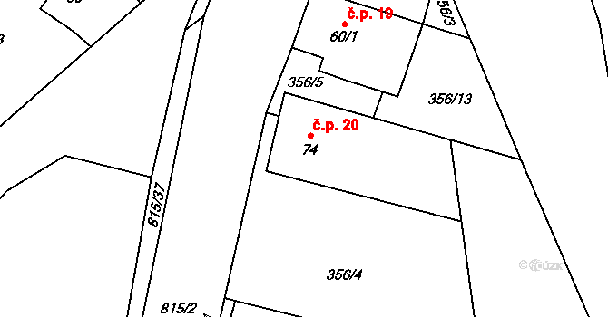 Sudslavice 20, Vimperk na parcele st. 74 v KÚ Výškovice u Vimperka, Katastrální mapa