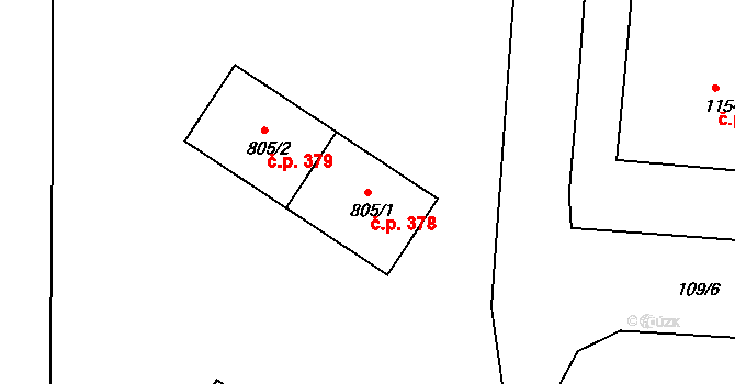 Velešín 378 na parcele st. 805/1 v KÚ Velešín, Katastrální mapa