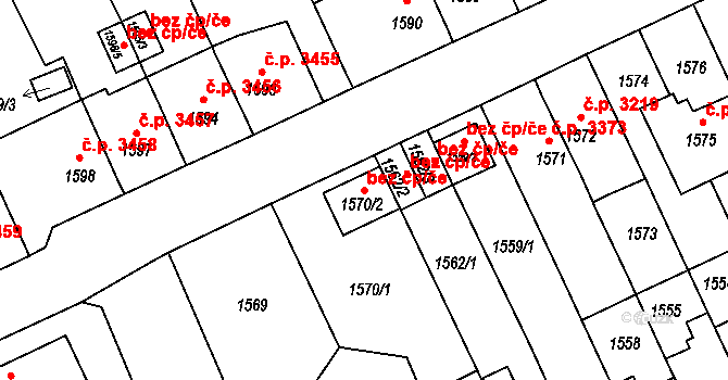 Chomutov 89243153 na parcele st. 1570/2 v KÚ Chomutov II, Katastrální mapa