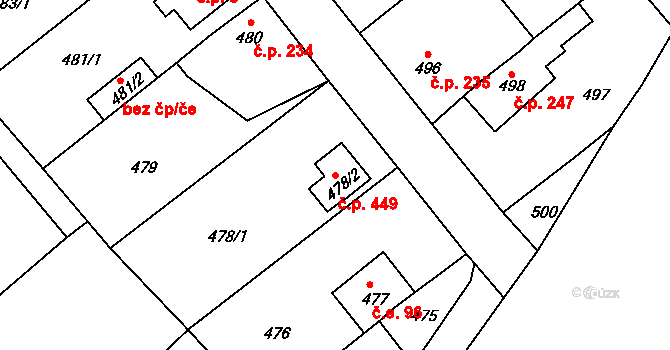 Loděnice 449 na parcele st. 478/2 v KÚ Loděnice u Berouna, Katastrální mapa
